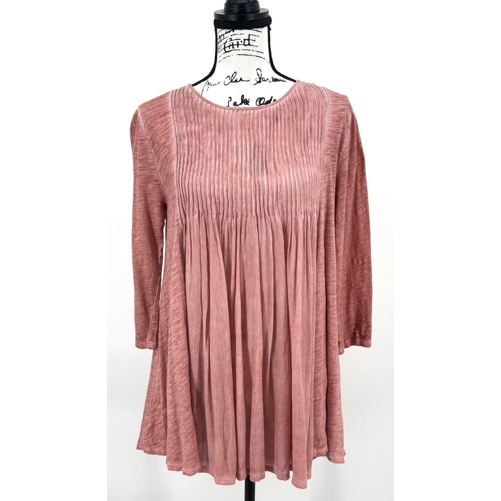 Akemi + Kin Peasant Tunic Top Size Small Pink Pintuck Boho Anthropologie